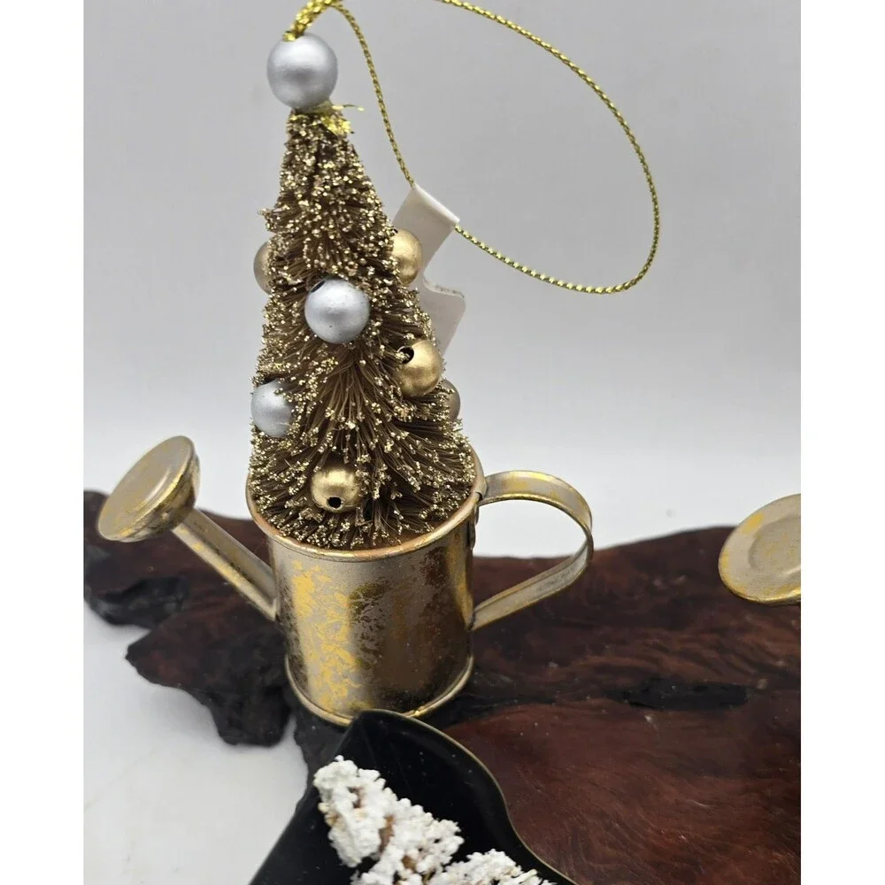 Watering Can Bottle Brush Tree Christmas Ornament Gold- Wondershop & Sleigh (3)